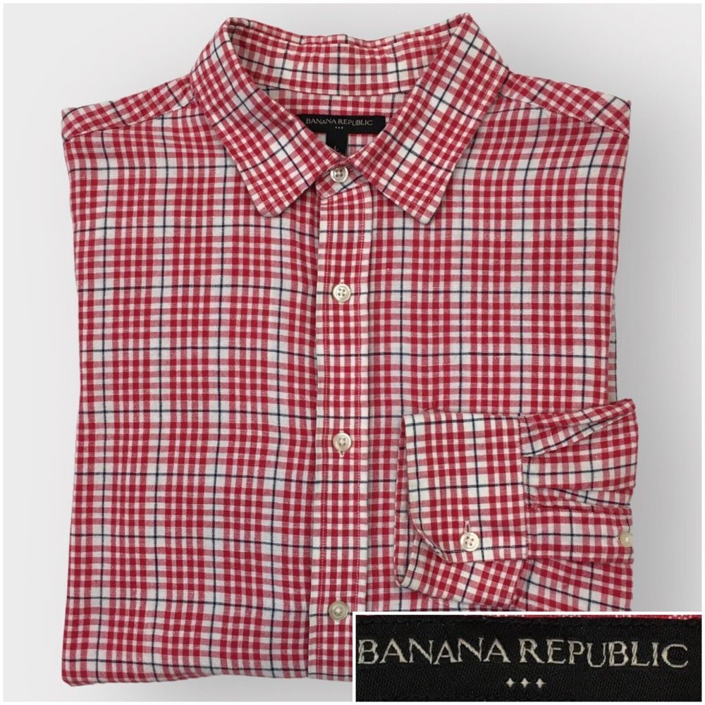 Banana Republic Men's Button Up Long Sleeve‎ Shirt Size L Linen Cotton Casual